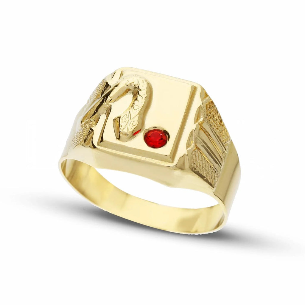 Anello a scudo rettangolare con serpente da Uomo in Oro 18kt